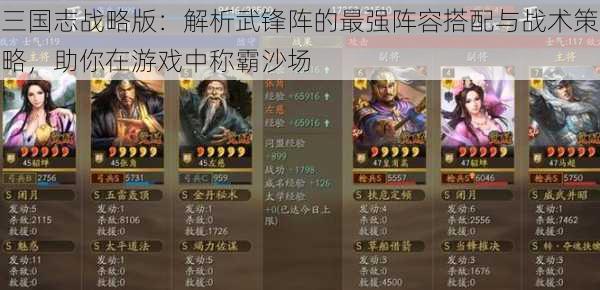 三国志战略版:解析武锋阵的最强阵容搭配与战术策略,助你在游戏中称霸沙场