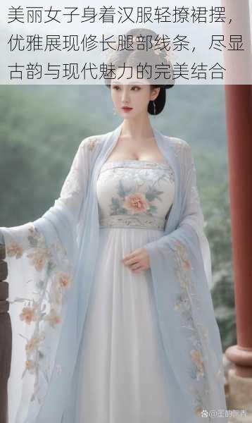 美丽女子身着汉服轻撩裙摆,优雅展现修长腿部线条,尽显古韵与现代魅力的完美结合